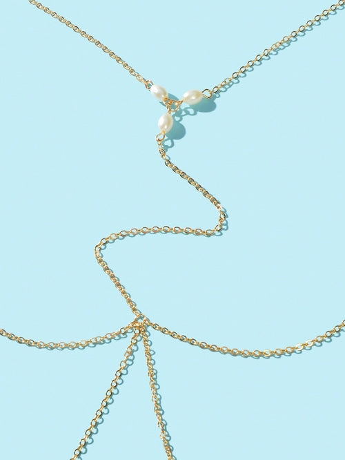 Gold Chain Pearl Accent Waist Body Chain Elegant Fashion Accessory